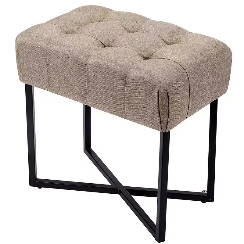 BirdRock Home Rectangular Tufted Beige Foot Stool Ottoman with Black Legs