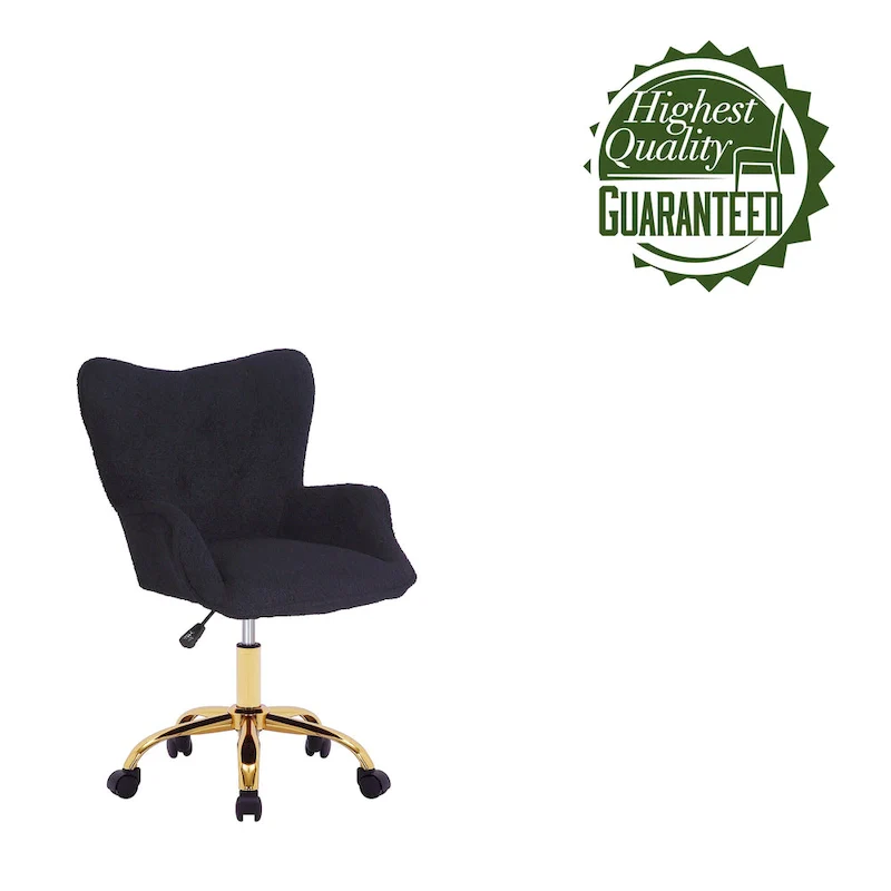 Swivel Office Chair with Teddy Fabric and Gold Chrome Legs