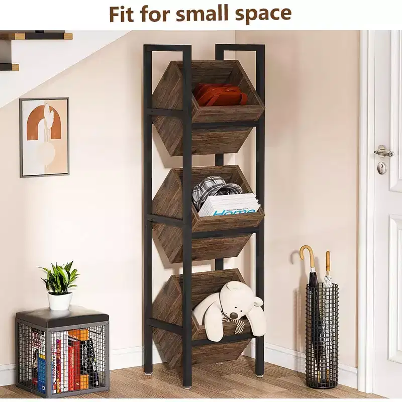 3 Tier Vertical Wood Bin Shelves