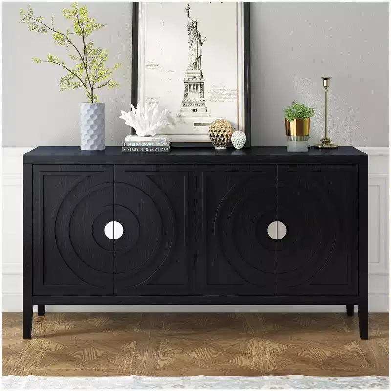 Sideboard Storage Cabinet with Circular Groove Design & Adjustable Shelf