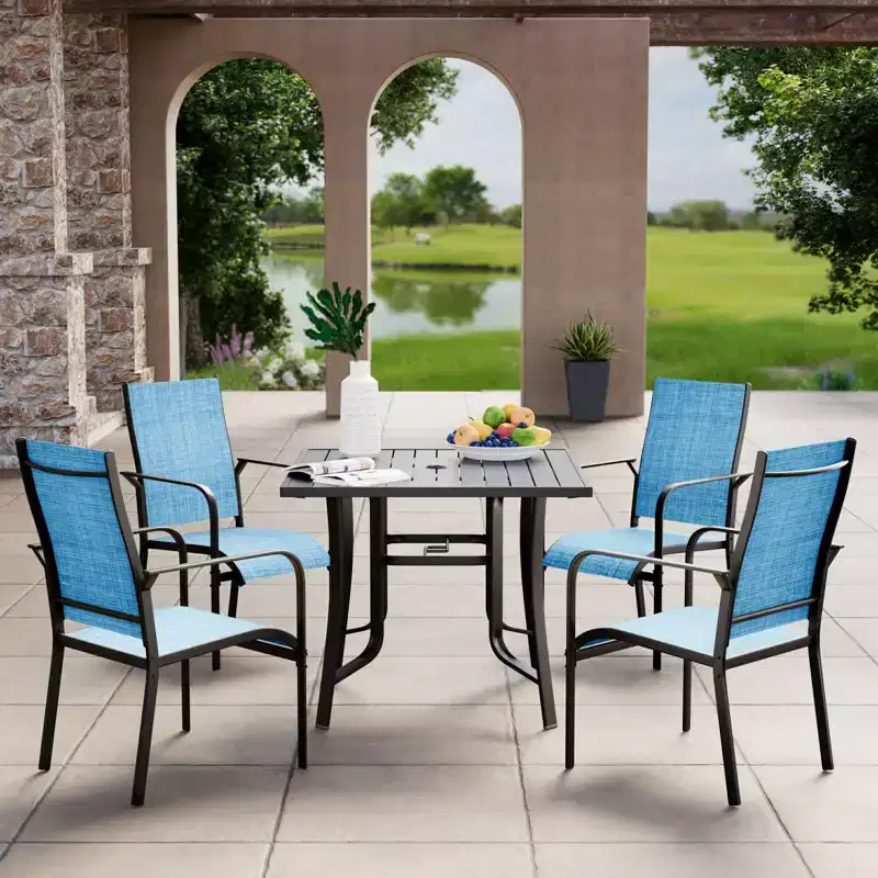 EROMMY 5 Piece Patio Dining Set, Outdoor Dining Table And Chairs Set For 4, 4 Textilene Chairs, 1 Iron Square Table, Patio Furniture Set For Deck