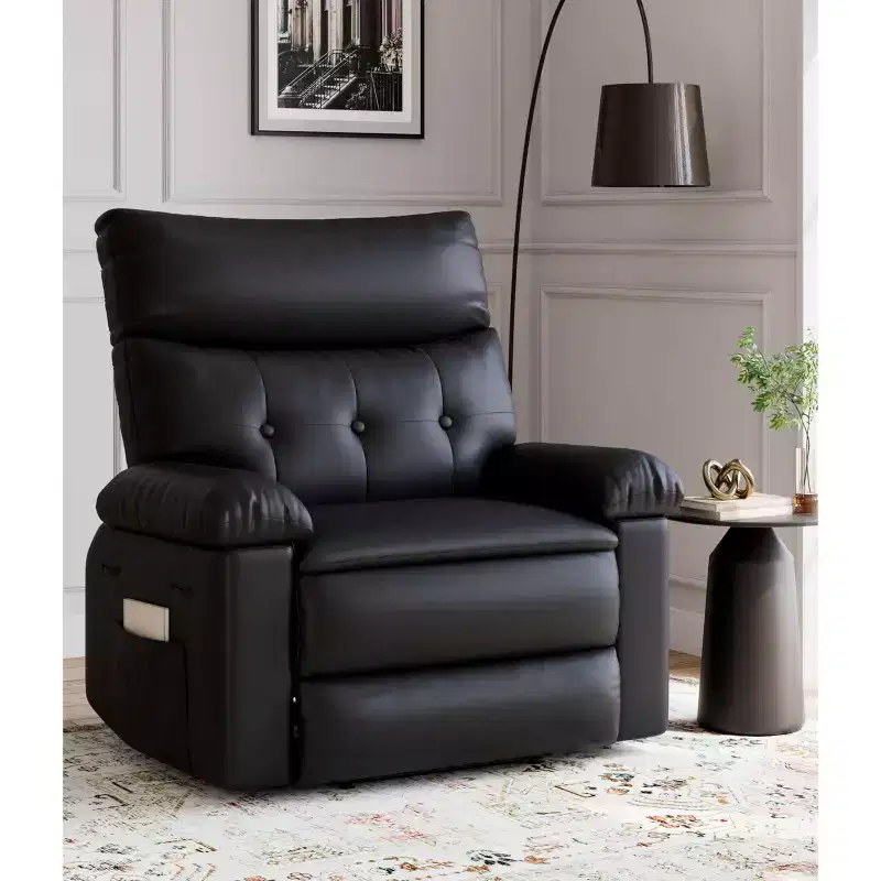 Oversized Rocker Swivel Recliner Chair - PU Leather Extra Wide Manual Recliner for Adults, Large Lazy Chair with Heating and Massage Functions