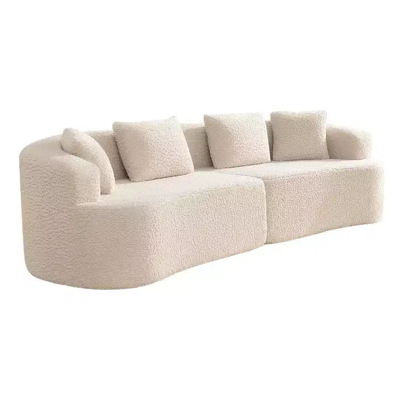 KERDOM Curved Back Teddy Bear Fabric Sofa with Comfy Seat Cushion and 3 pillows, Suitable For Living room