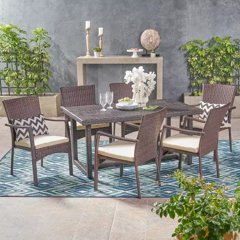 Christopher Knight Home Westley Outdoor Wicker 7 Piece Dining Set with Cushion