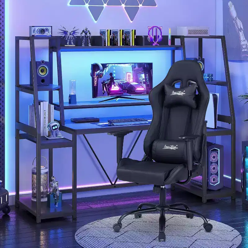 BestMassage Gaming Chair Office Chair with Lumbar Support Headrest Armrests and Rolling Swivel Computer Chair for PC Gamer