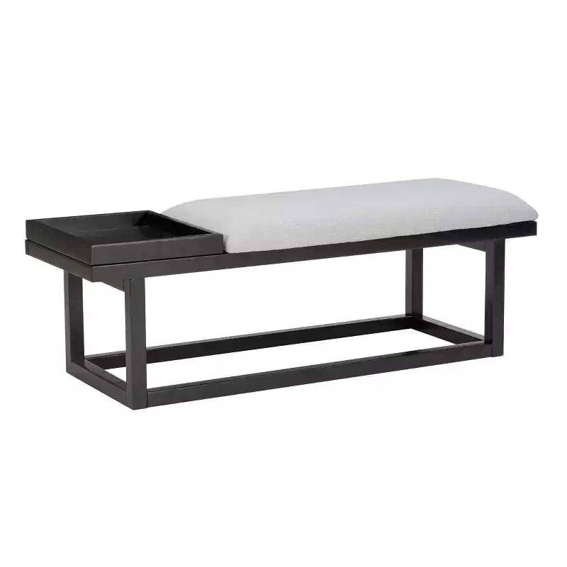 Powell Lemire Modern Bench with Tray and Upholstery Black Finished/Gray: Rectangular, Polyester, Spot Clean, 300 lbs Capacity