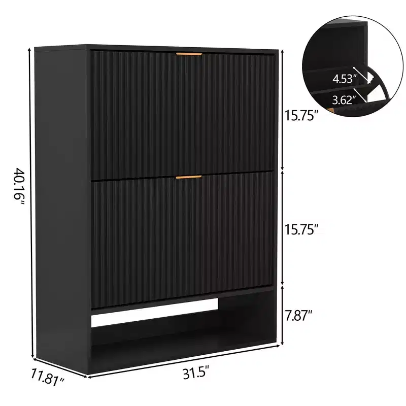 Slim Fluted Shoe Cabinet with 2 Flip Drawers & Bottom Shelf, Hidden Storage Organizer for Entryway, Hallway & Closet - Freestanding Shoe Rack