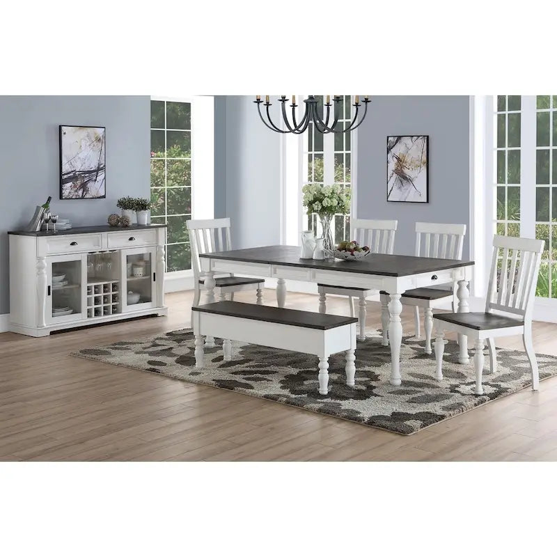 Farmhouse Two-Tone 80-Inch Dining Table - Two Tone Soft White and Dark Oak
