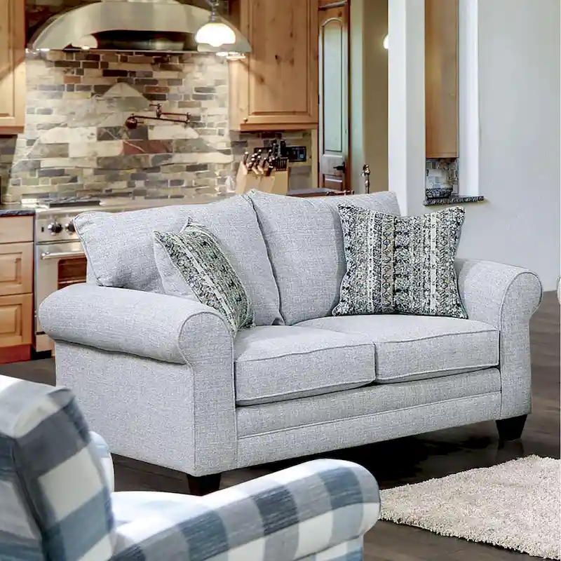 Transitional Grey Fabric Loveseat with Pillows