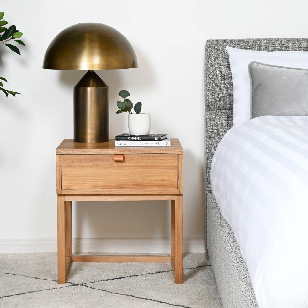 Natural Leather Bedside Table for Bedroom