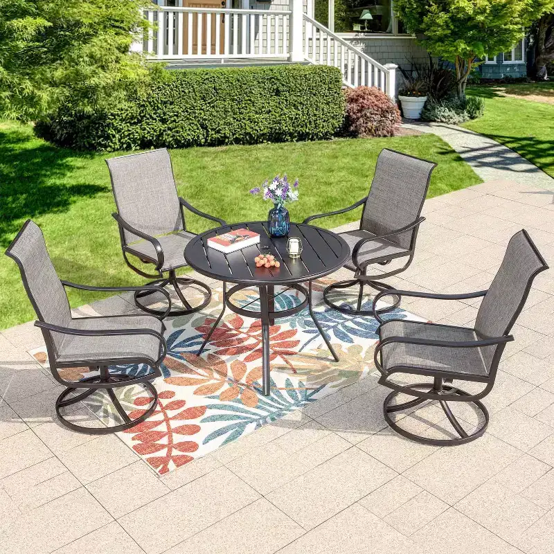 5pc Patio Dining Set with Round Table & Steel Swivel Chairs - Captiva Designs: Outdoor Furniture, Weather-Resistant