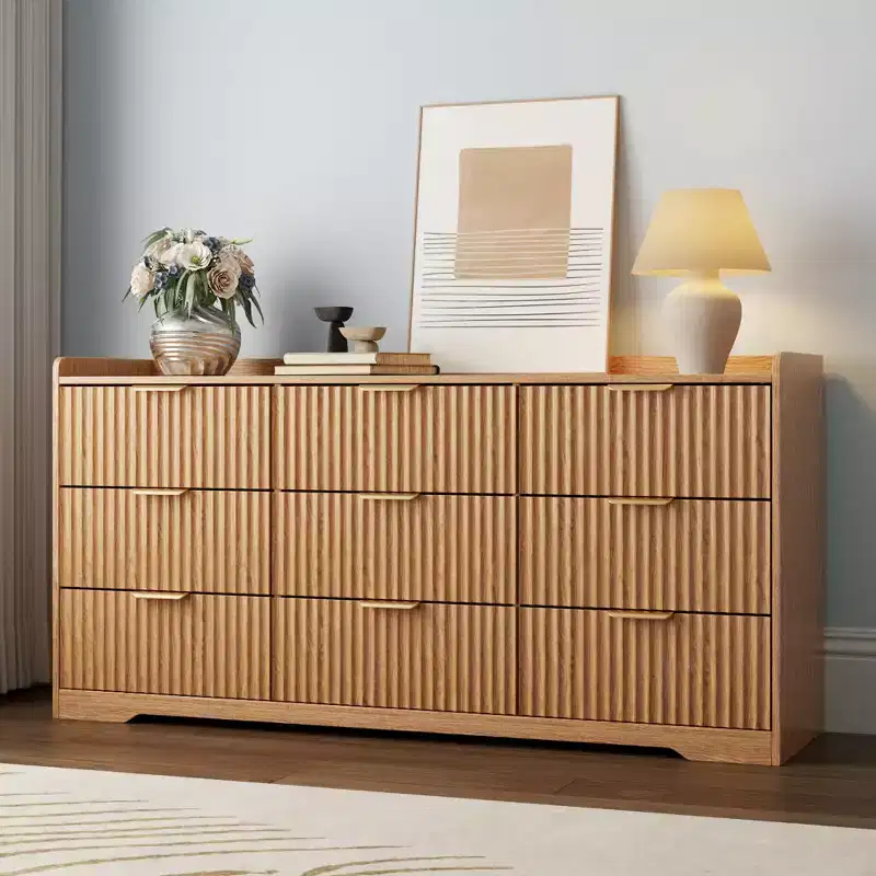 Large 9 Drawer Wood Dresser Storage Chest of Drawers Modern Wide Organizer Cabinet Bedroom Living Room Entryway Heavy Duty Anti Tip