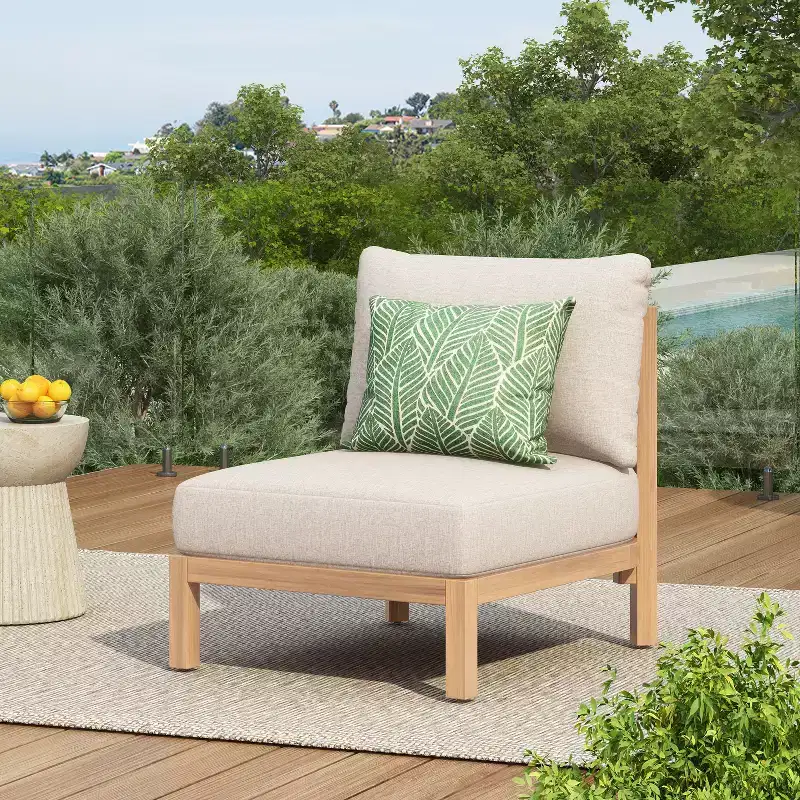 ModernLuxe 1/2-Piece Patio Chair Acacia Wood Outdoor Club Chairs, Rope-Woven Deep Seat with Waterproof Cushion, Light Teak+Beige