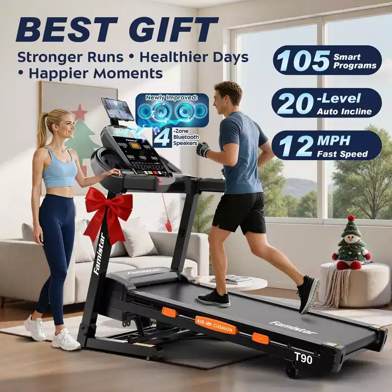 Easter Special 4-in-1 Folding Treadmill with Bluetooth Speakers, APP Control & LED Display, 5HP, 12MPH