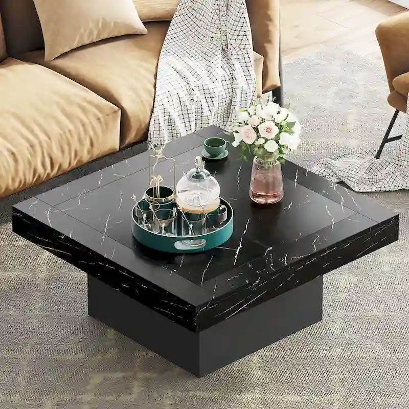 Farmhouse Coffee Table Square LED Coffee Table Engineered Wood Coffee Table