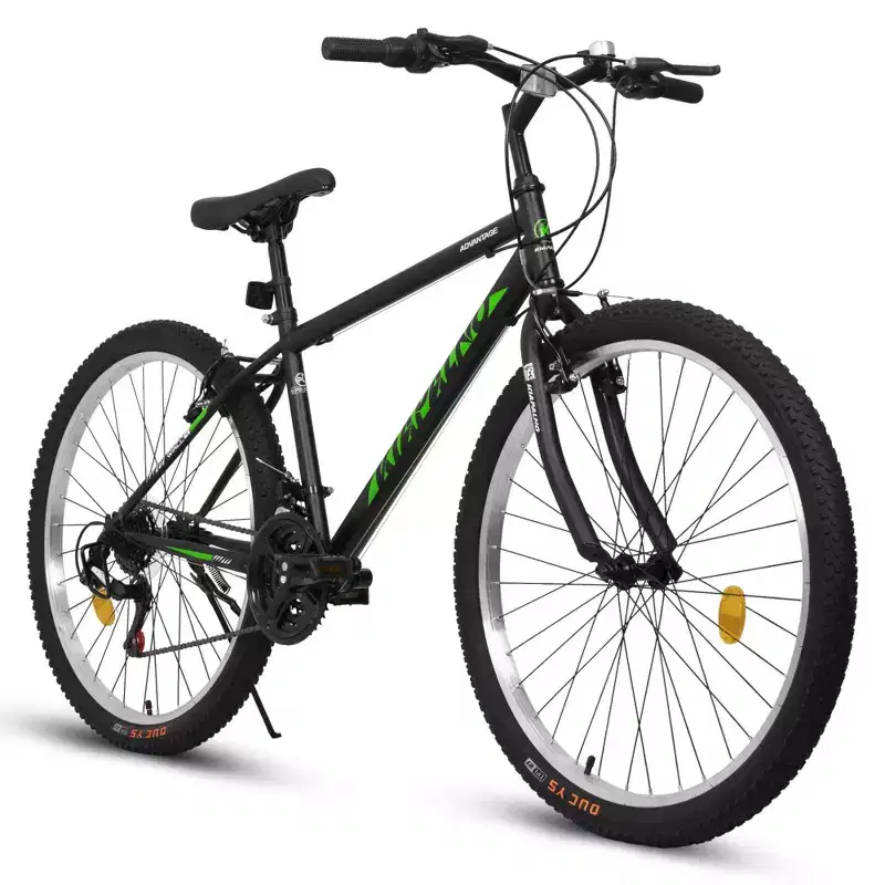 NAYSAYE 26 Inch Mountain Bike with Carbon Steel Frame 21 Speed Dual V Brakes for Adults and Teens for Trail Riding, Black and Green, 69.57*27*39