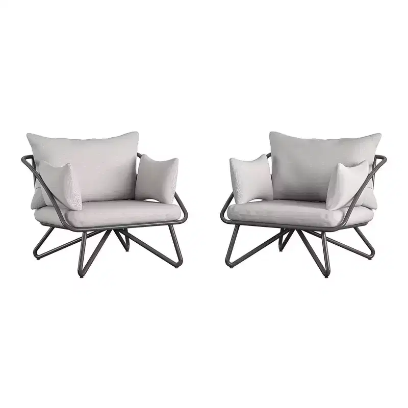 Teddi 2pc Outdoor Lounge Chairs Charcoal - Novogratz: Weather-Resistant Patio Furniture, Steel Frame