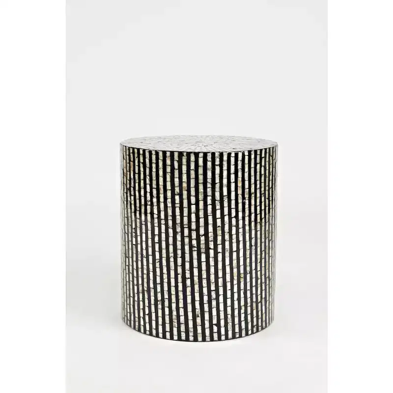 Jofran,Global Archive Round Terrazzo Handcrafted Capiz Shell Accent Table- Black Color