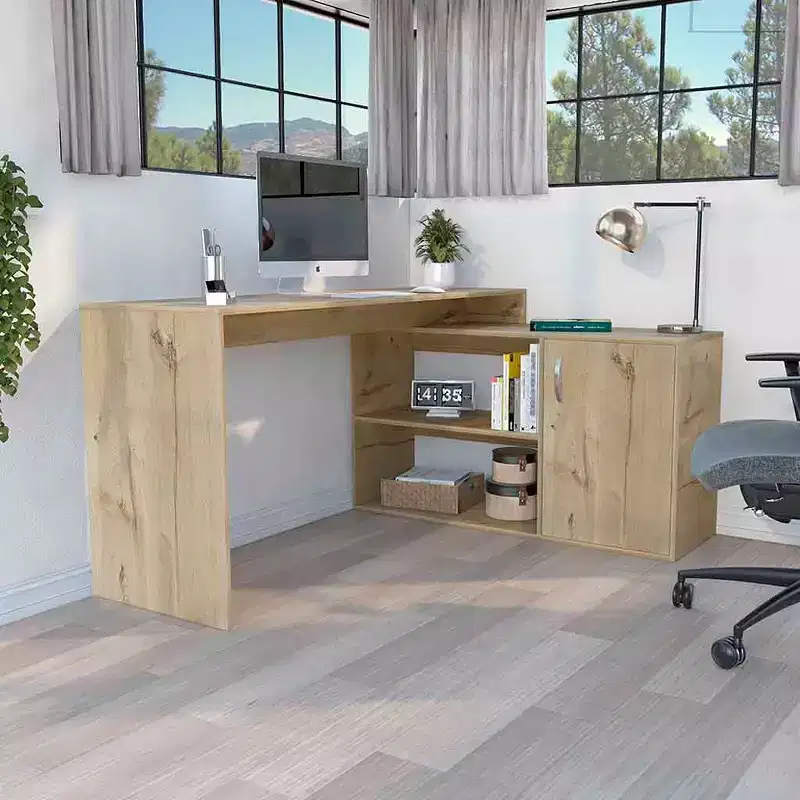 Modern L-Shaped Computer Desk with Storage,Corner Desk with Open Shelves & Cabinet,Right Return Design Desk for Home Office Workstation