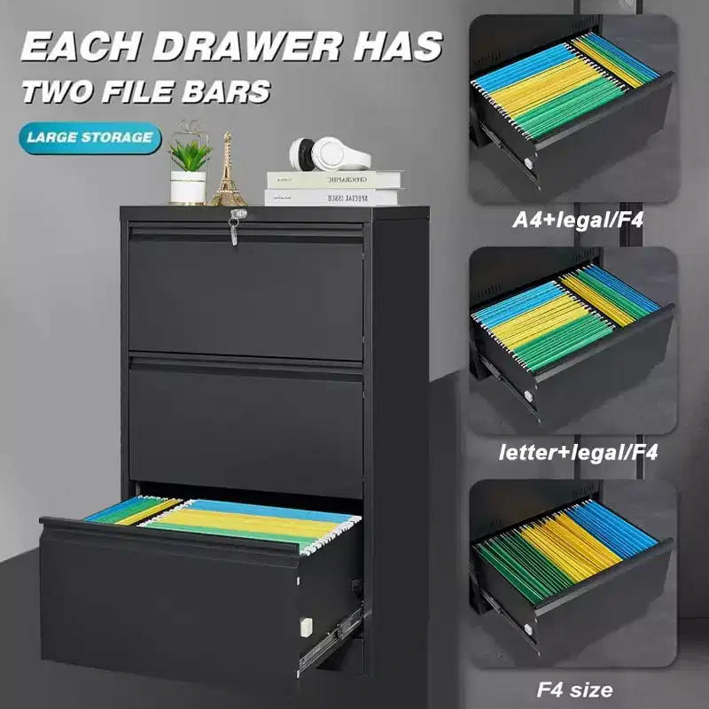 3 Drawer, Lateral File Cabinet with Lock, Large Capacity Office Storage, for Home, Office