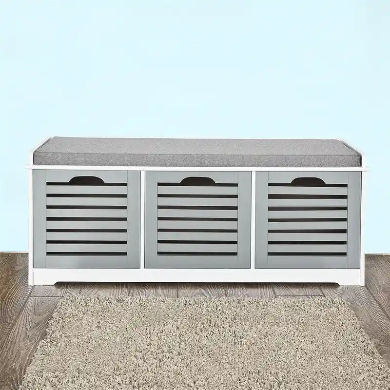 Upholstered Storage Bench with 3 Drawers and Removable Cushion