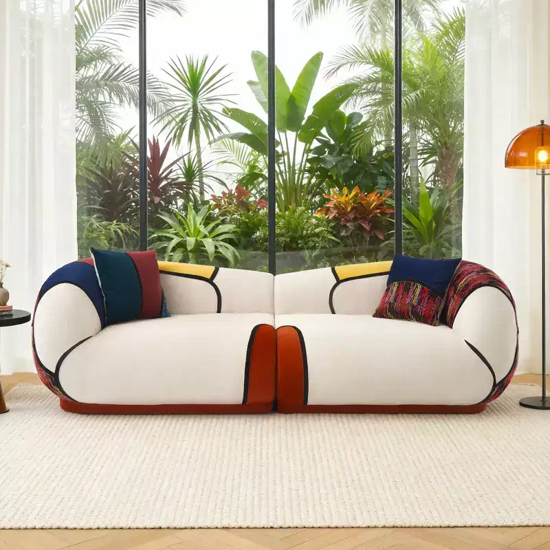 Dyonery 104 Curved Sectional Sofa, No Assembly Floor Lounge Couch with Deep Seat, Thick Cushion, Schneir Fabric