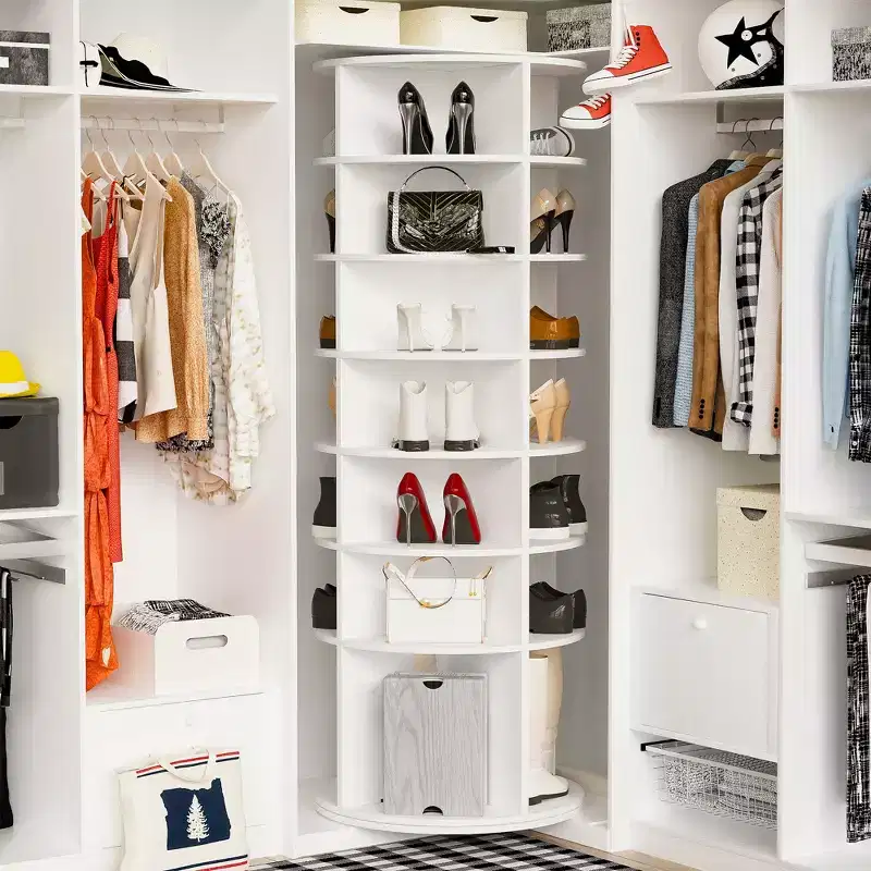 Rotating Shoe Rack Tower, 7-Tier 360 Spinning Shoe Organizer, Free-Standing Shoe Storage, Holds up to 28 Pairs, White