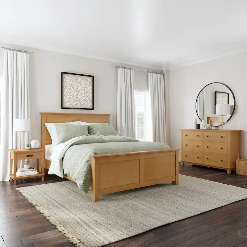Oak Park Brown Wood 3-Piece Queen Bed, Nightstand and Dresser Set by Homestyles