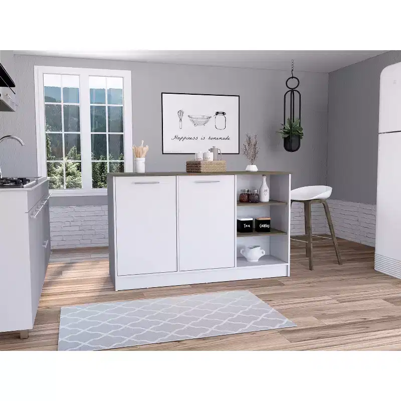 35 in.H Particle Board Kitchen Island with 2 Doors and 5 Shelves