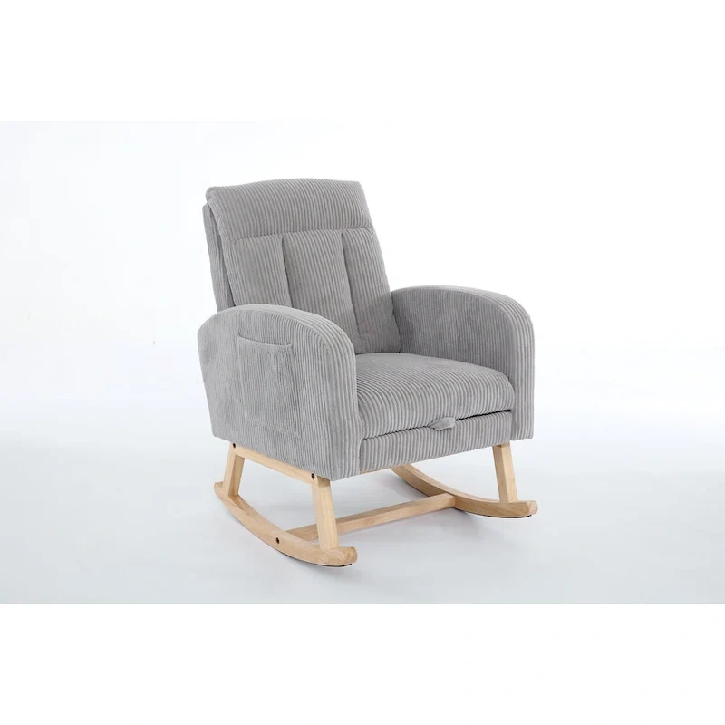 Upholstered Nursery Glider Rocker with Solid Wood Base