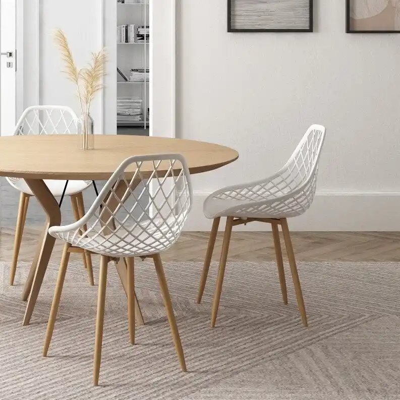 Kurv Mid-Century Modern Dining Chair with Steel Legs for Indoors or Outdoors - Set of 2