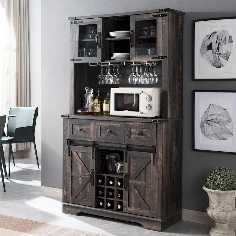 Farmhosue Bar Cabinet, Kitchen Buffet, Coffee Bar Sideboard Table - N/A