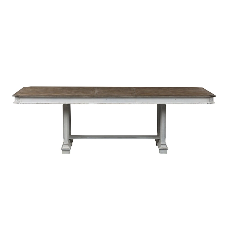 Abbey Park Antique White & Weathered Brown 7 Piece Trestle Table Set