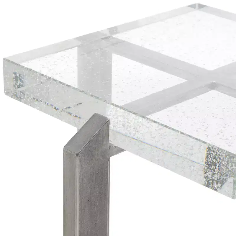 Pixie Square Bubble Glass Accent Table - AMH8353A - Silver/Clear - Safavieh Couture