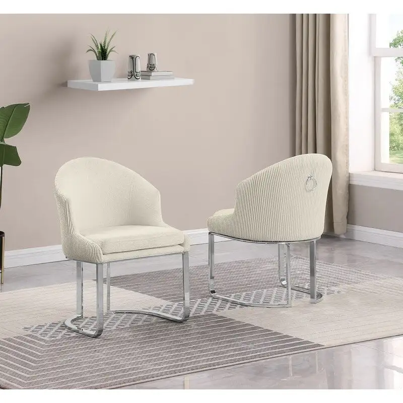 Best Quality Furniture Teddy Fabric Chrome Dining Chairs (Set of 2) - N/A