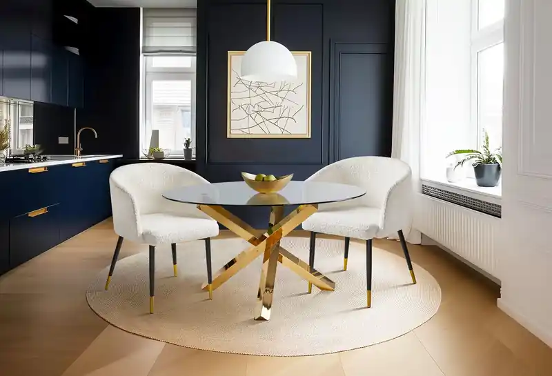 Gem Dining Chair with Boucle Fabric & Gold Accent