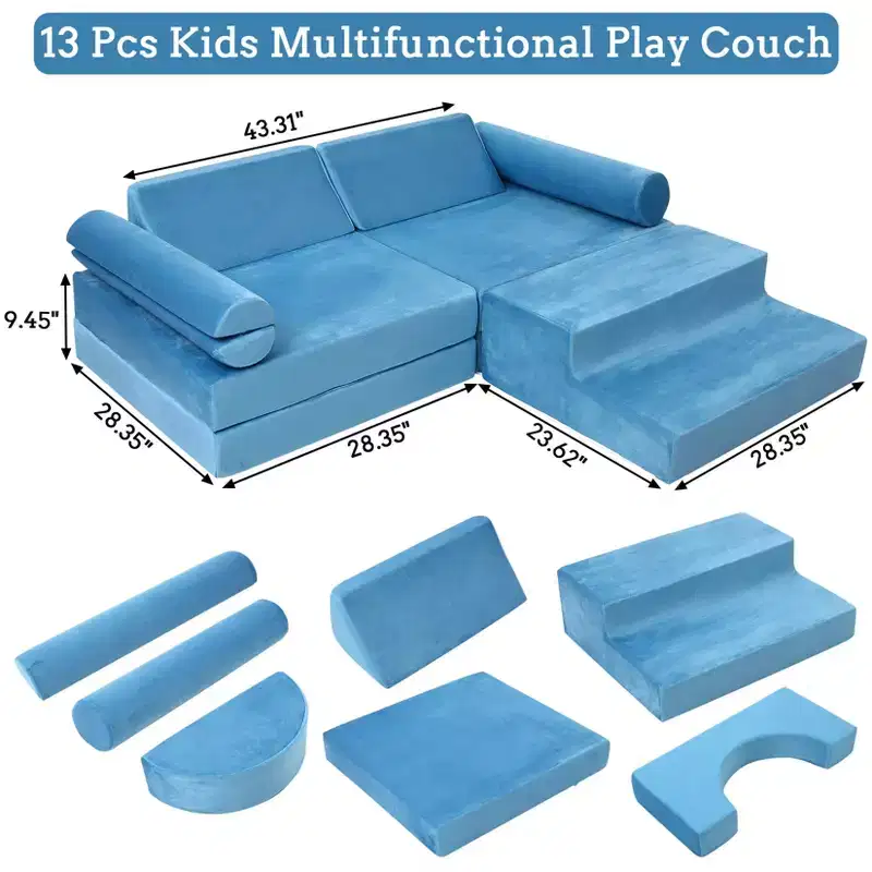 13PCS Modular Kids Couch, Convertible Kids Modular Play Couch,Foam Modular Sectional Sofa
