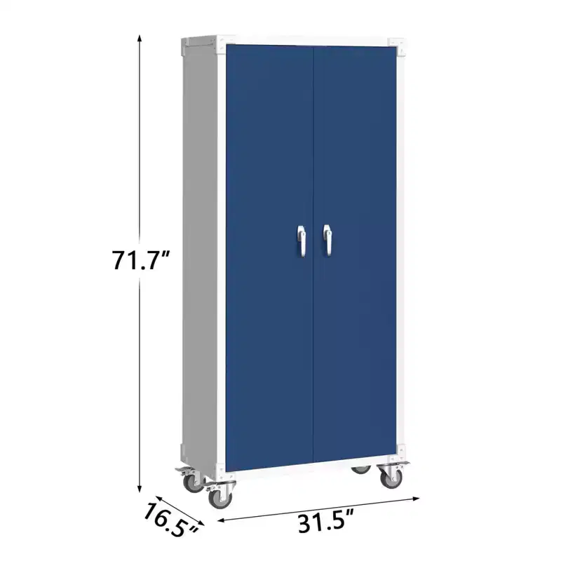 Garvee 71.7 Metal Rolling Cabinet, Heavy Duty Tall Cabinet with Adjustable Shelves for Garage, Office