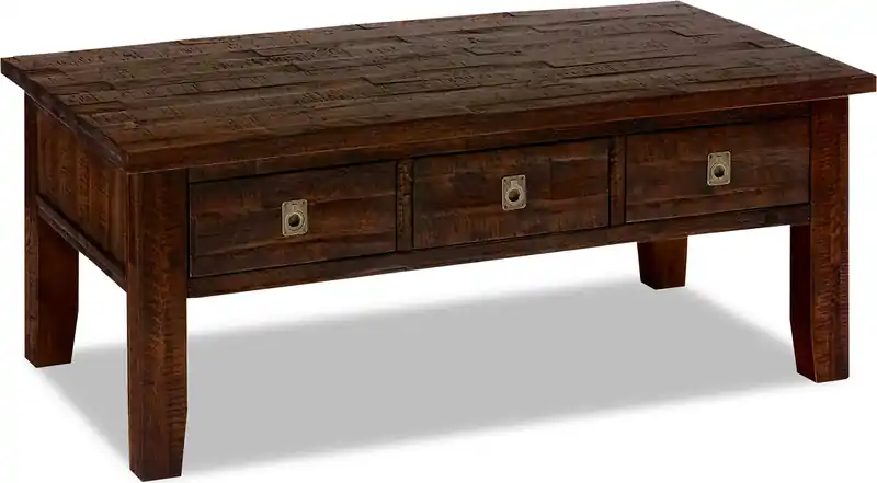 48 Rustic Coffee Table with Storage and Casters - Dark Brown Wood