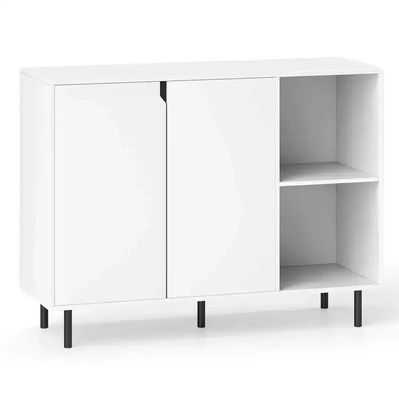 Kitchen Sideboard Buffet with Adjustable Shelves 2 Doors Sturdy Metal Legs White