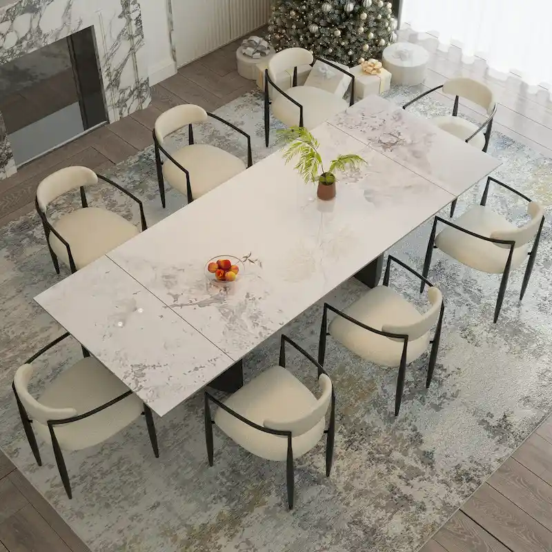 9-Piece Extendable Dining Table Set with 8 Upholstered Chairs