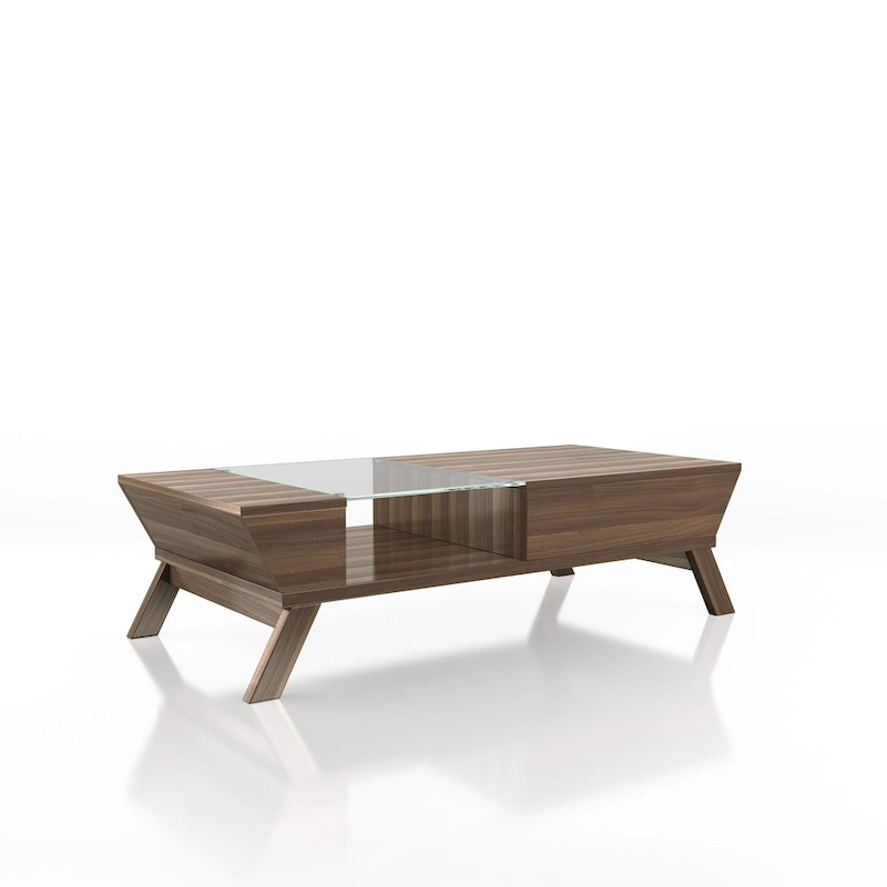 Kress Mid-Century Modern Walnut 47-inch Glass Insert 1-Shelf Coffee Table by Furniture of America