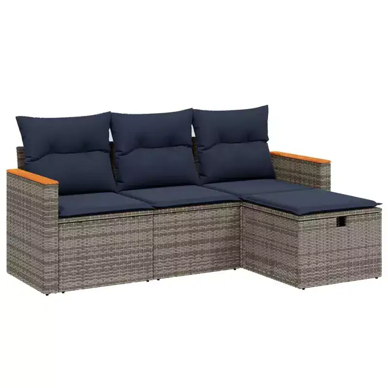 vidaXL 4 Piece Patio Sofa Set with Cushions Poly Rattan