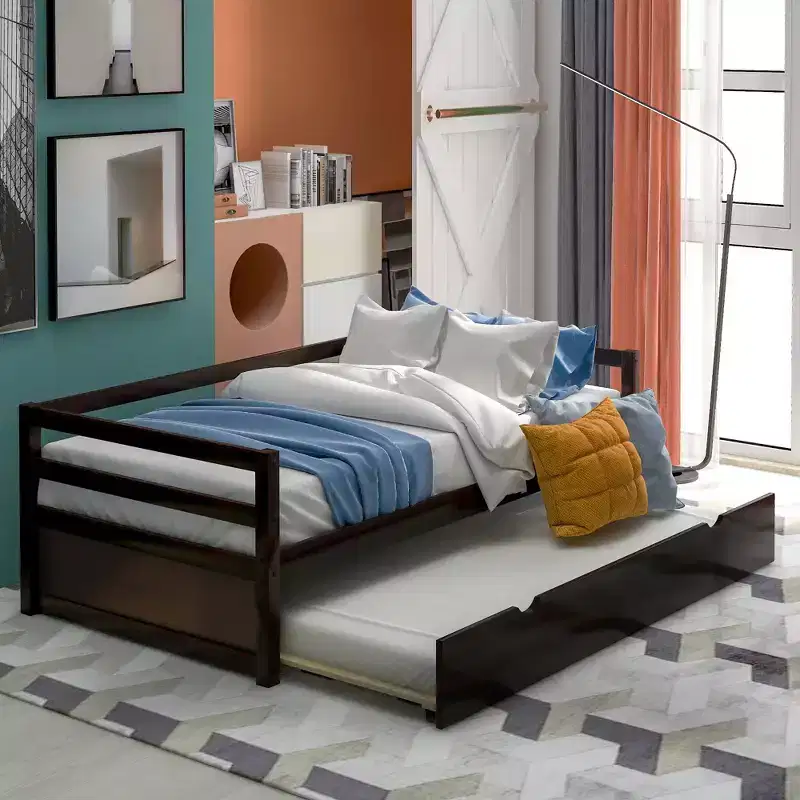 Modern Design Twin Size Wooden Daybed with Trundle, Sturdy Construction