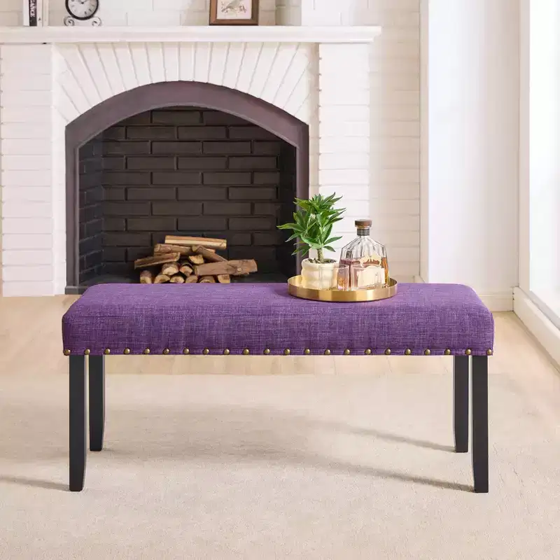 Roundhill Furniture Biony Fabric Dining Bench with Nailhead Trim