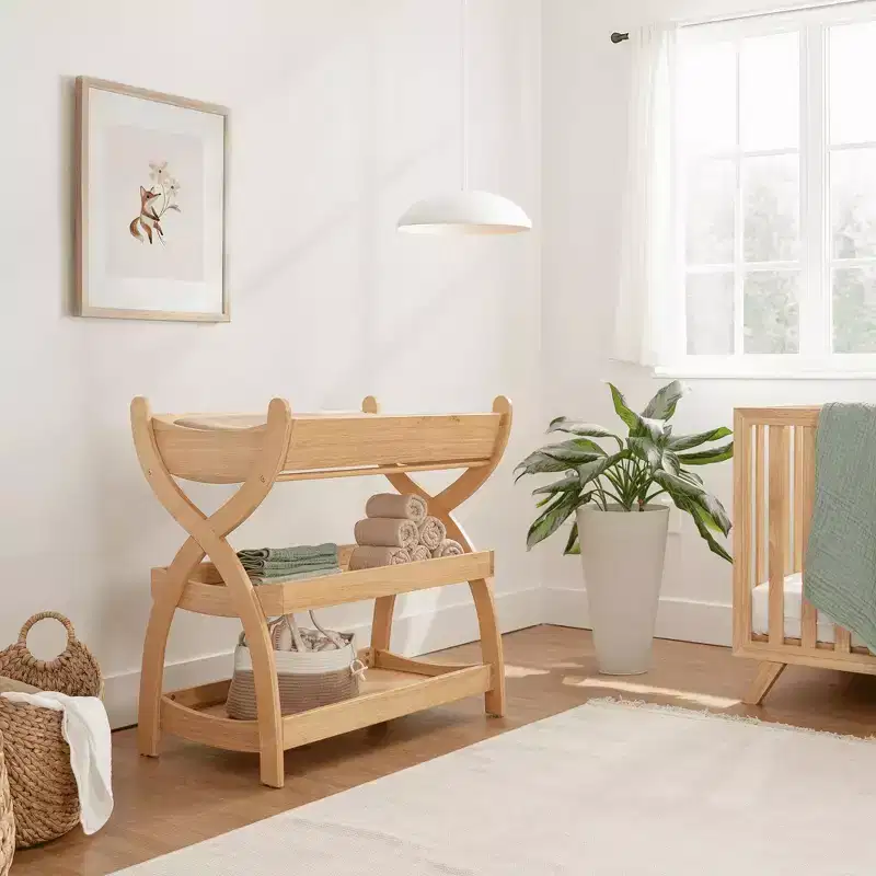 Comfy Cubs Baby Changing Table - Sturdy Wood Construction, Timeless Look with Two Open Shelves for Infant Essentials
