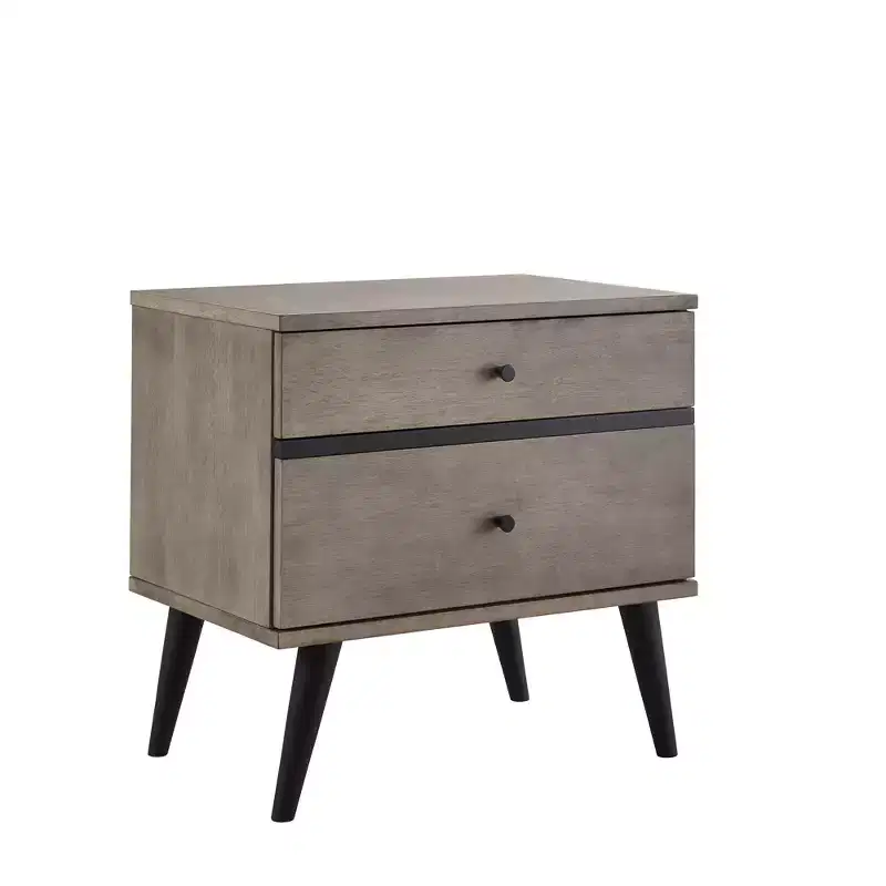 Sutro Mid-Century Modern Black Legs 2-Drawer Nightstand - Grey/Black - iNSPIRE Q
