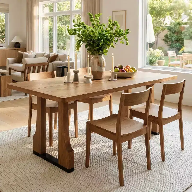 63 Mid-Century Modern Rectangular Dining Table, Farmhouse Kitchen Table for 6, Farmhouse Dining Room Table-Panipeachy