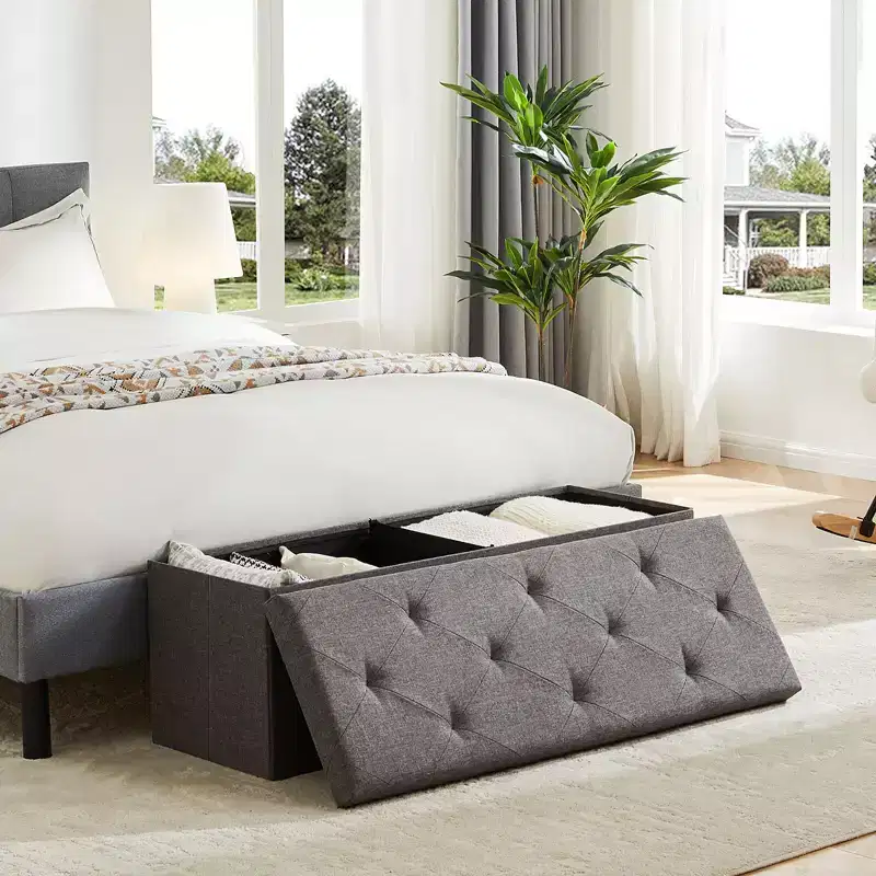 JIONJOY 43 Wide Tufted Rectangle Standard Ottoman with Storage | Grey