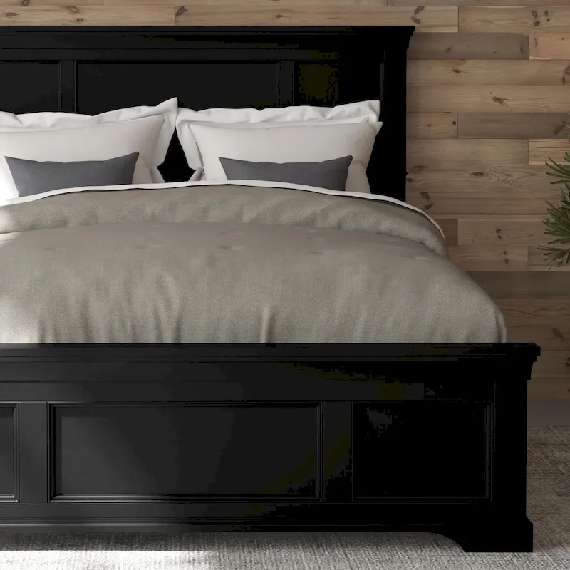 Queen Bed Frame in Black Finish, Hardwood and Engineered Wood, Box Spring Required